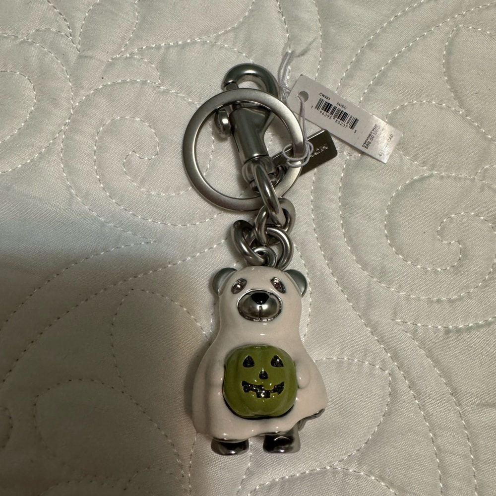 Coach Silver and White Bear Keychain